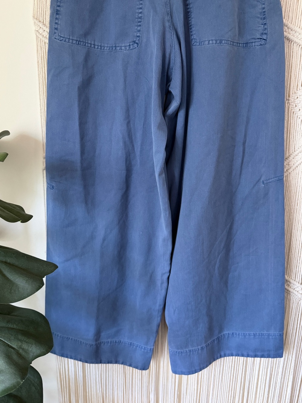 Free People Belted Boyfriend Wide Leg Blue Cotton Pants M NWOT - Picture 10 of 13